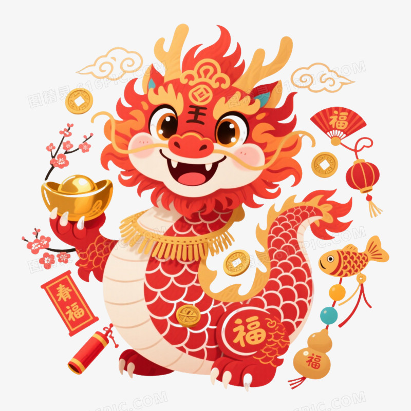 红色喜庆卡通龙节日元素