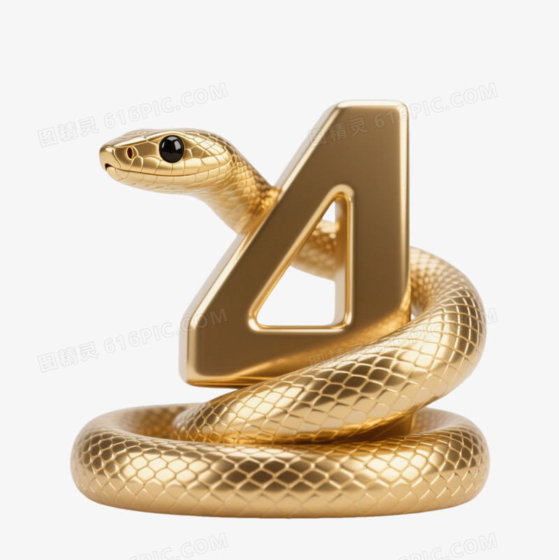 金色镜面蛇形数字4 3D素材