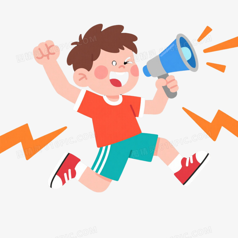 活泼男孩扩音器卡通手绘元素