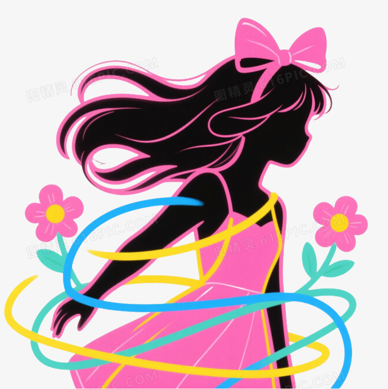 霓虹涂鸦风女孩漂浮元素