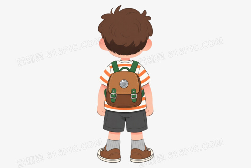 棕发男孩卡通手绘元素