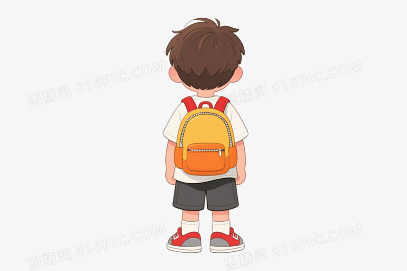 棕发男孩卡通手绘元素