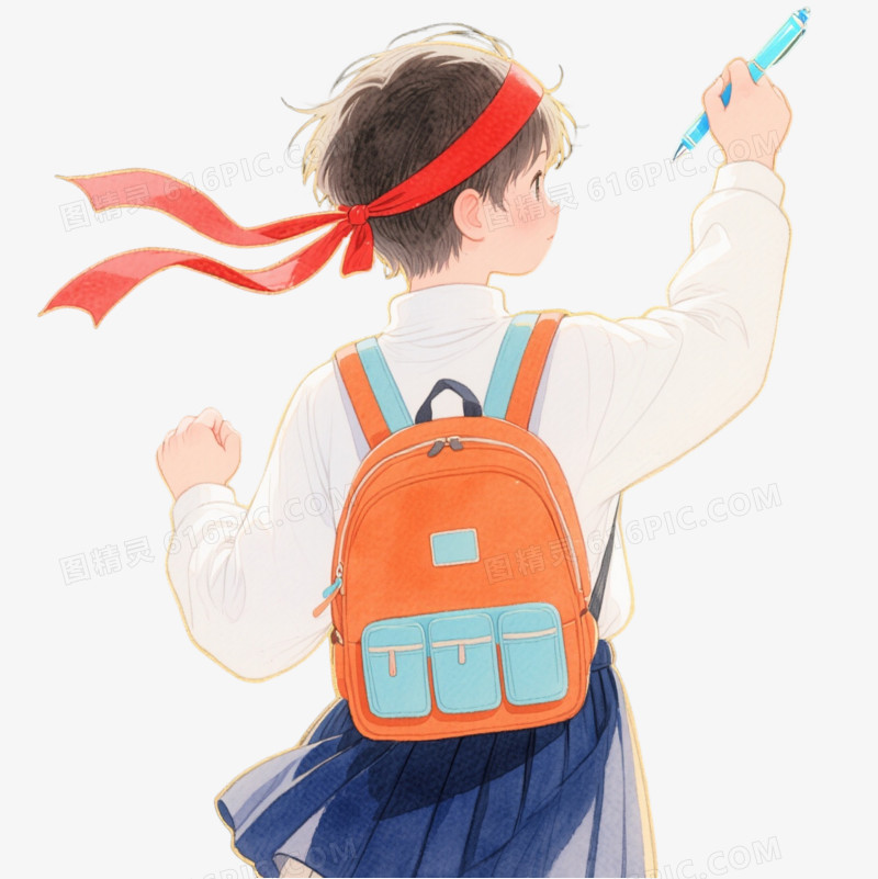 水彩风短发少年卡通手绘元素