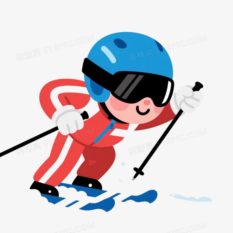 红白蓝滑雪运动员卡通手绘元素