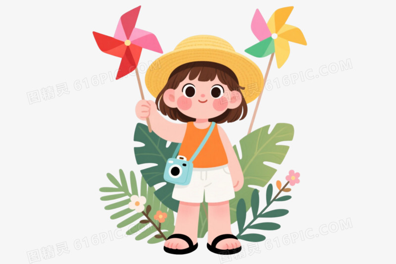 可爱女孩卡通手绘元素