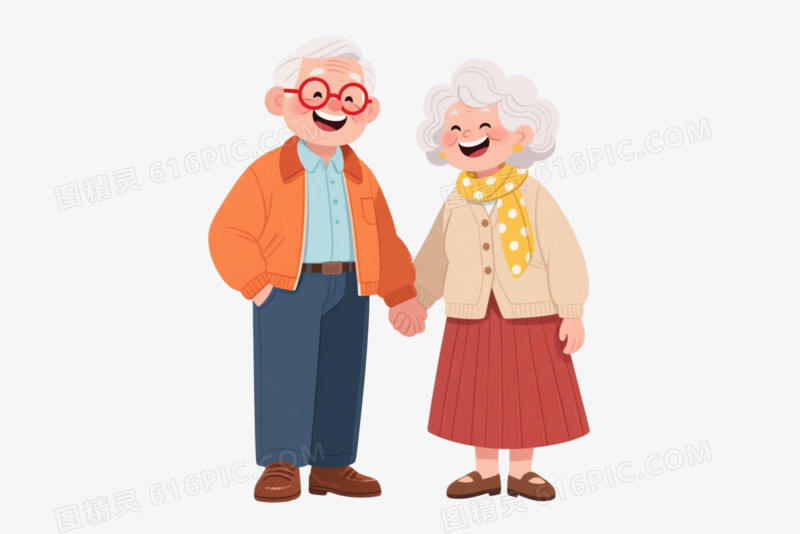 幸福老年夫妇卡通手绘元素