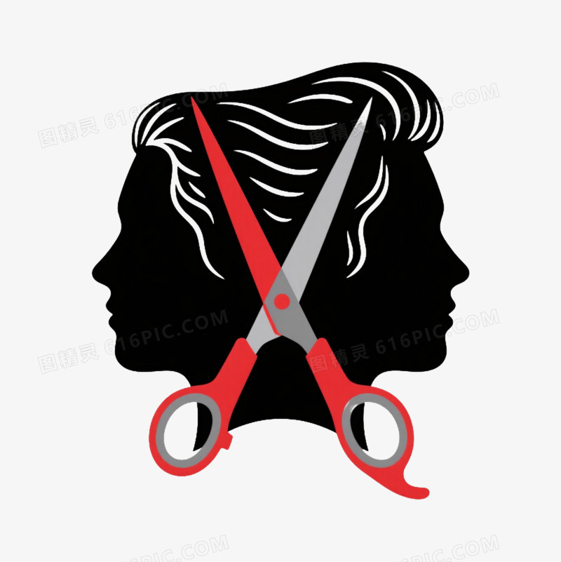 黑剪影红灰剪刀装饰图案