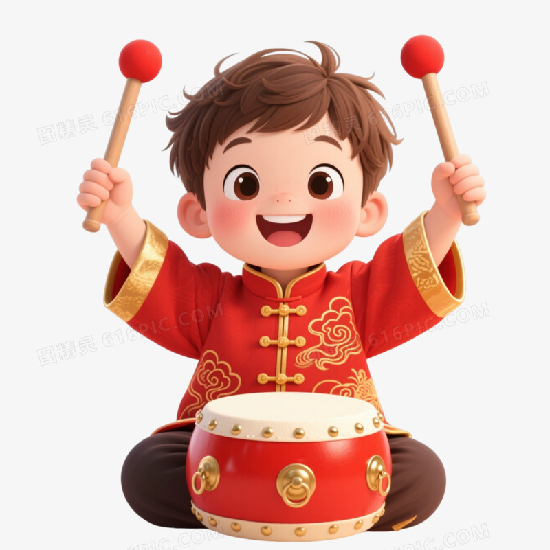开心中国风男孩卡通手绘元素