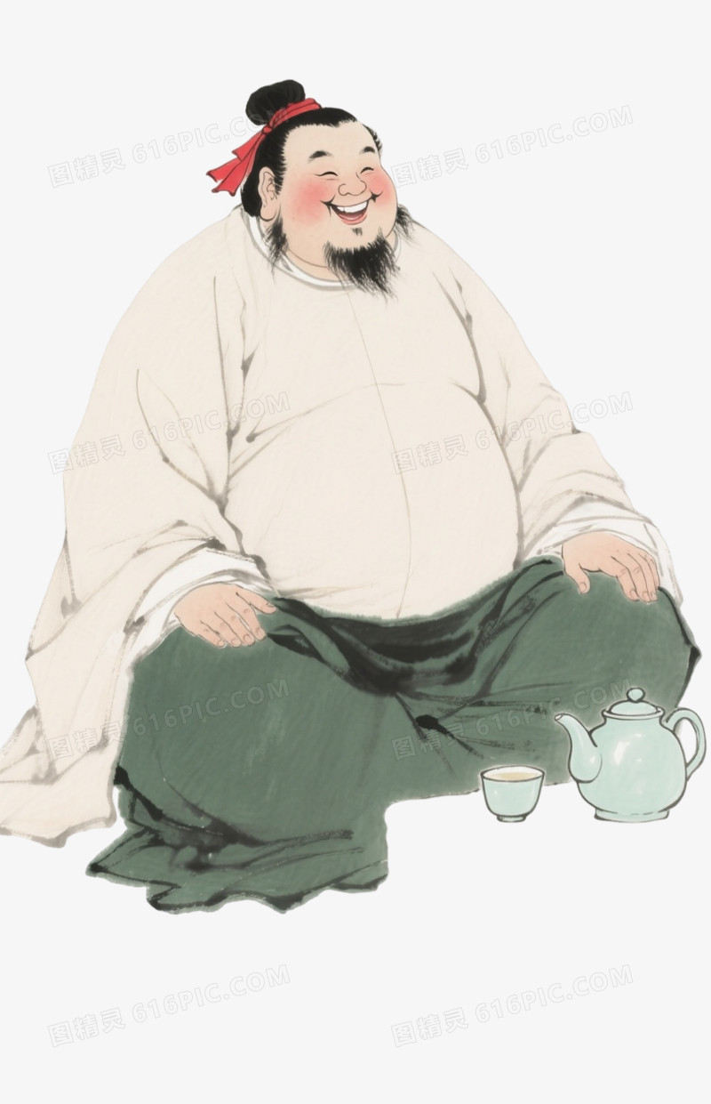 水墨淡彩古代男子卡通手绘元素