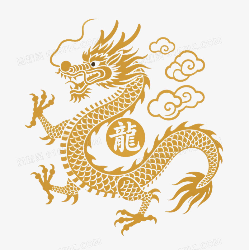 金色中国龙传统剪纸节日元素