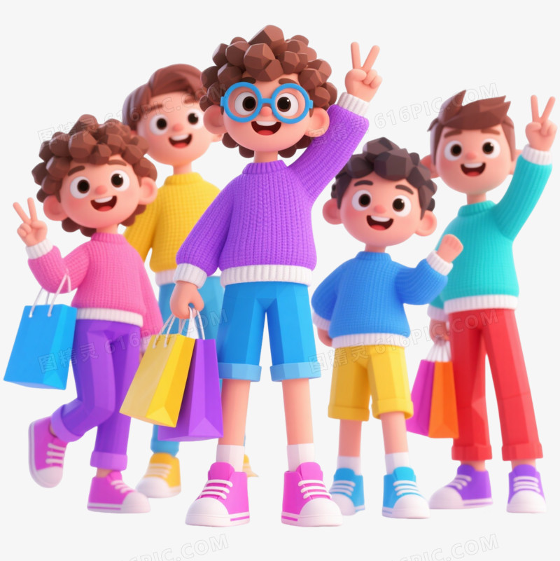 五彩卡通青少年3D渲染元素