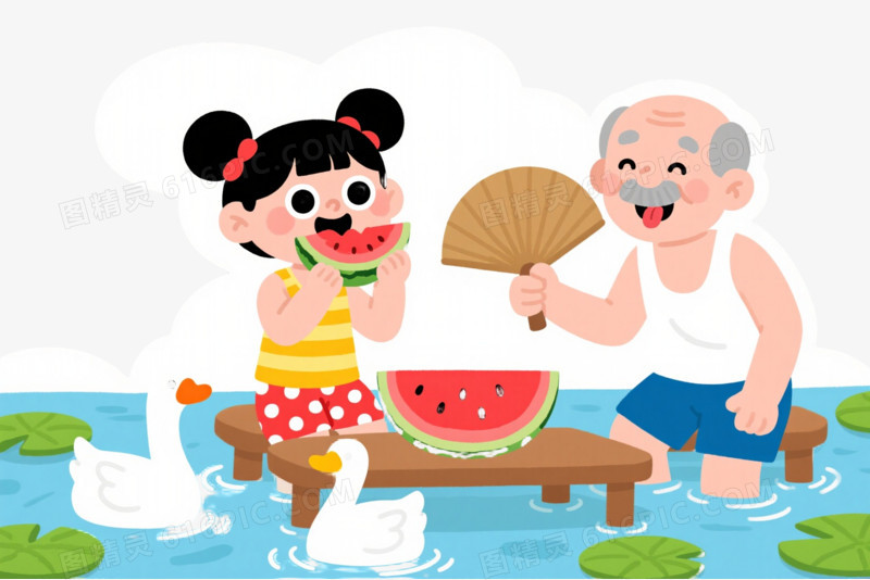 夏日西瓜童趣卡通手绘元素
