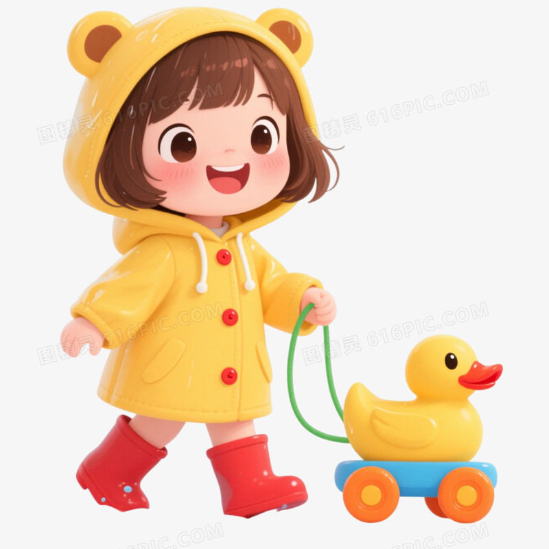 黄衣小鸭女孩卡通手绘元素