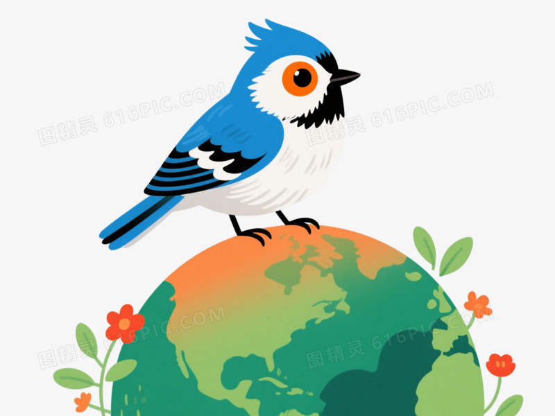 蓝白山雀扁平插画元素