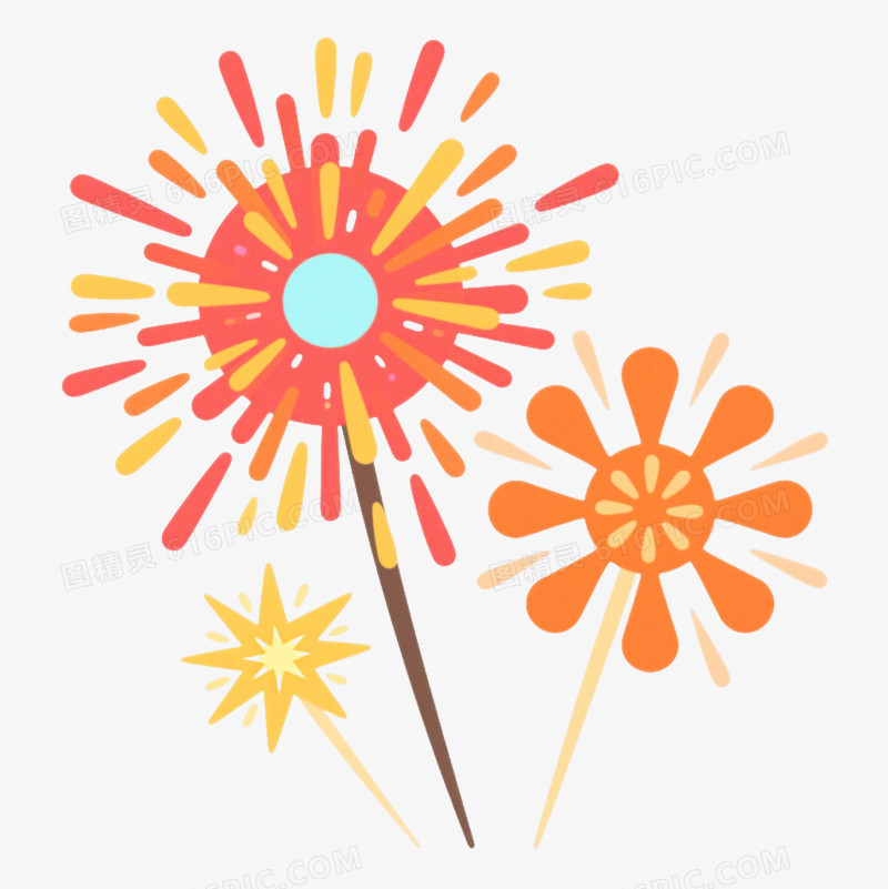 红橙蓝烟花扁平插画元素