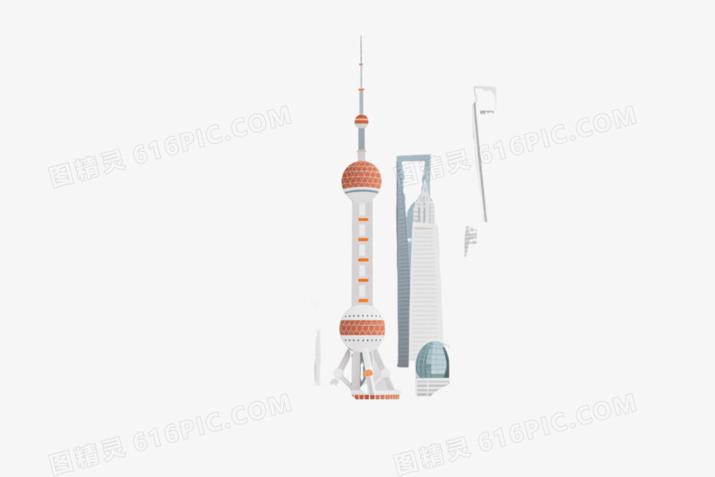 上海天际线剪纸风格插画元素