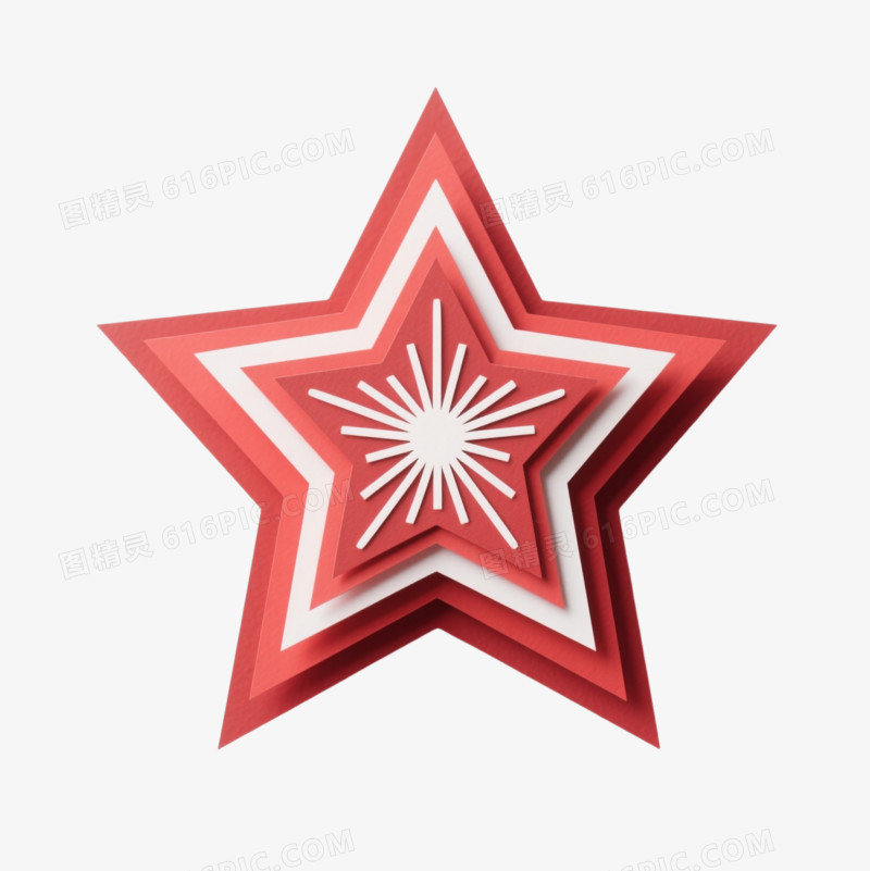 红色立体剪纸五角星元素