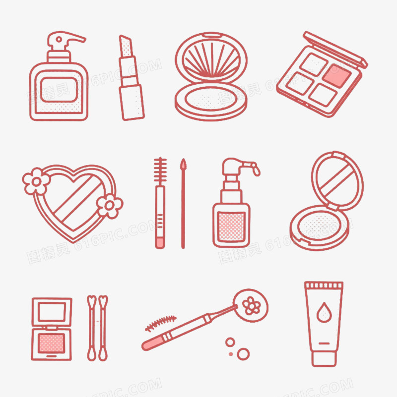 红色线稿化妆品图标元素