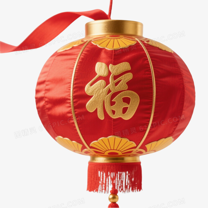 红金福字灯笼节日元素
