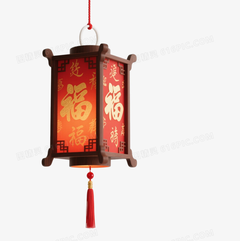 红金福字灯笼节日元素