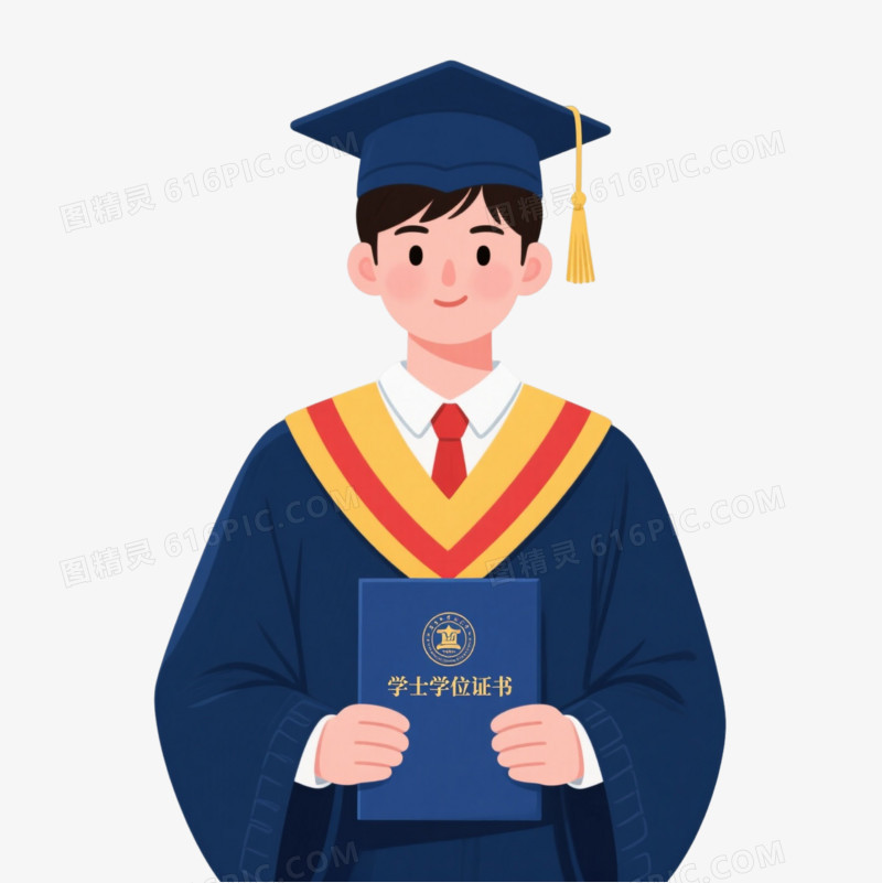 蓝袍毕业生卡通手绘元素