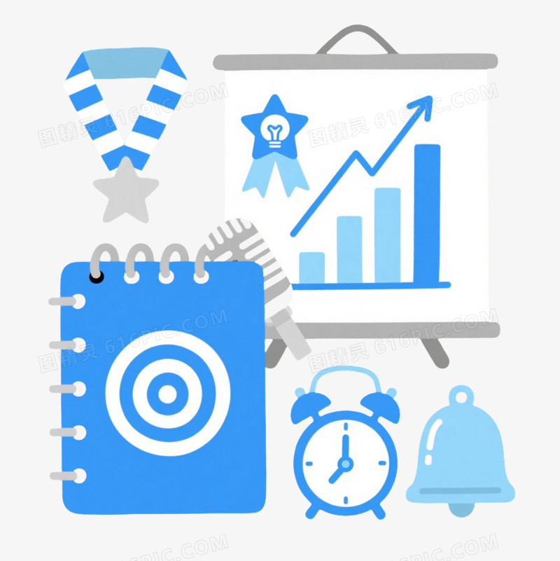 蓝白扁平插画装饰图案元素