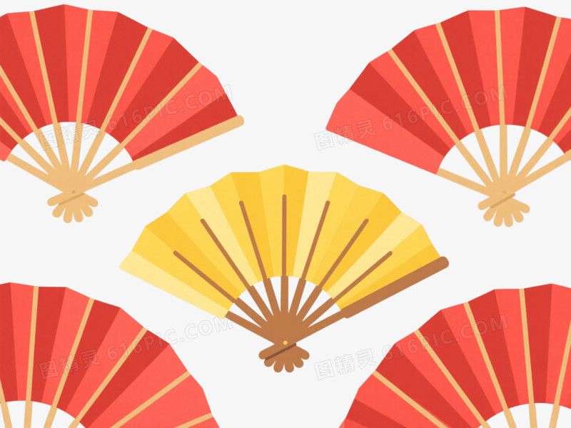 红黄折扇扁平插画装饰图案