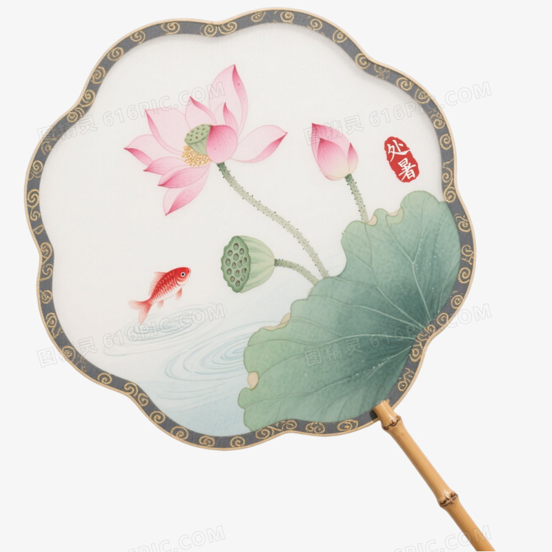 古典荷花团扇装饰图案