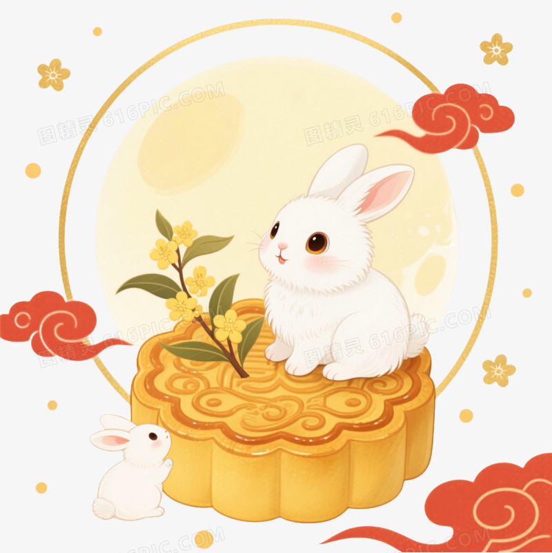 白玉兔月饼中国风插画元素