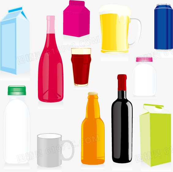 瓶子和杯子矢量素材,瓶子,纸盒,红酒瓶,