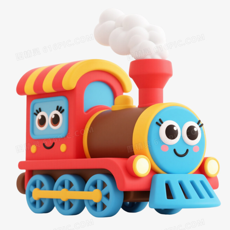 红蓝Q版蒸汽火车卡通手绘元素