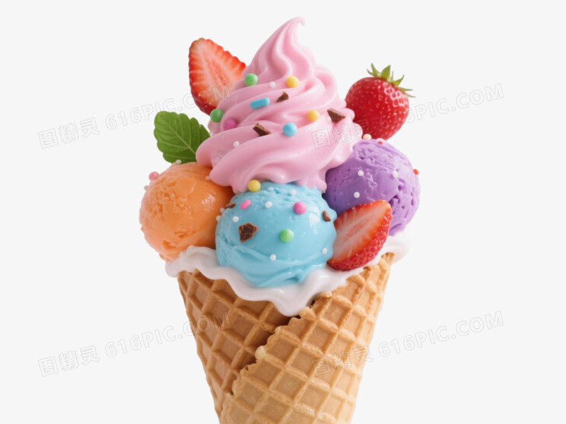梦幻糖果风冰淇淋甜筒漂浮元素