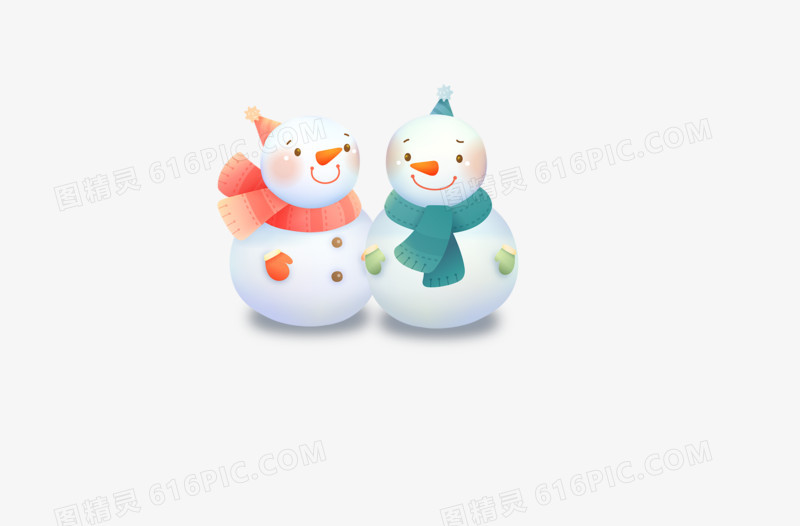 冬天，圣诞节，两个雪人，可爱