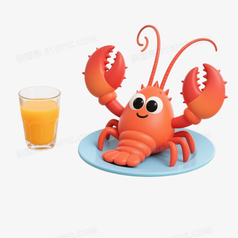 橙红海鲜卡通手绘元素