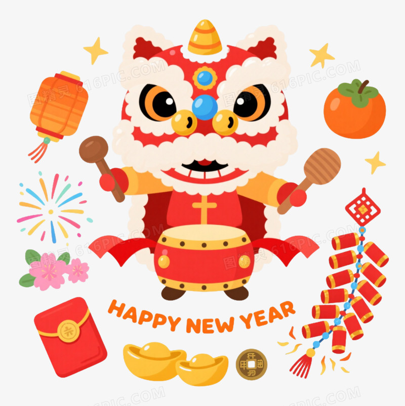 红色舞狮春节元素