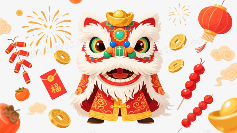 红金舞狮年节漂浮元素图片免费下载_PNG素材_编号vo9ir90g0_图精灵