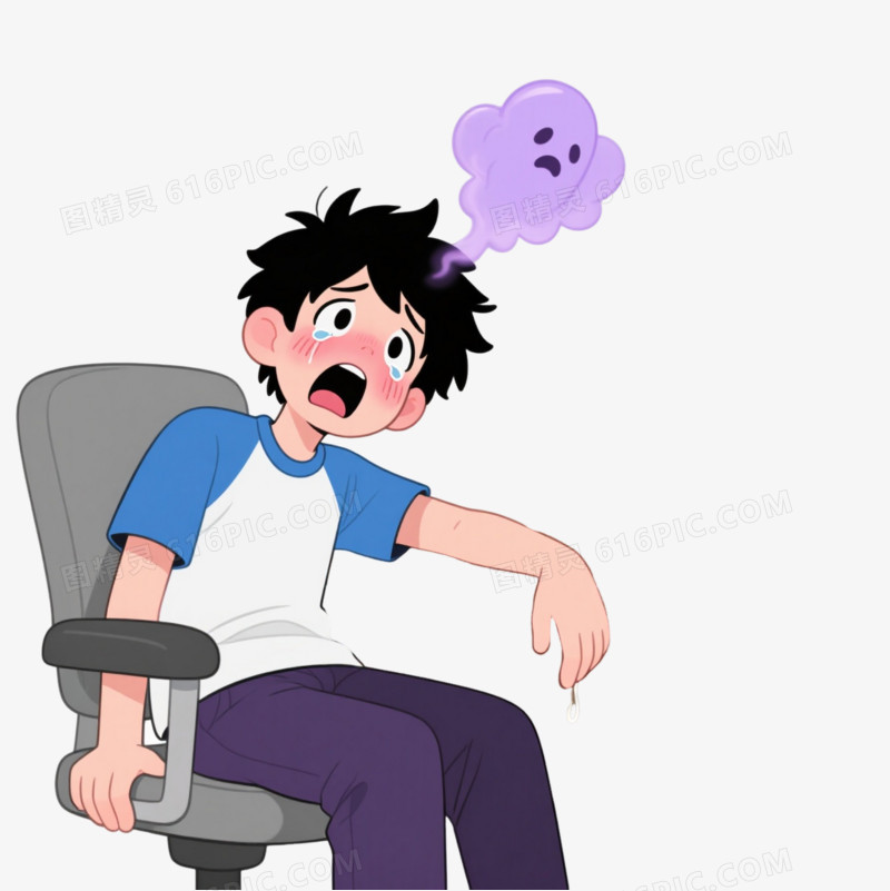 疲惫少年卡通手绘元素