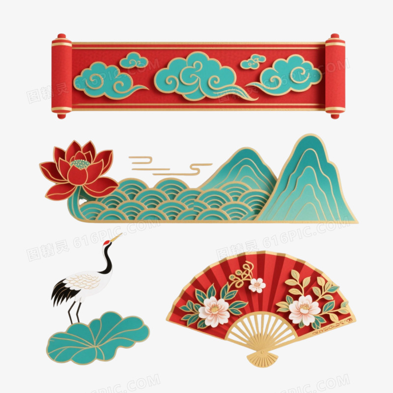 红青金中式横幅装饰元素