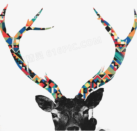 古典手绘炫彩角麋鹿