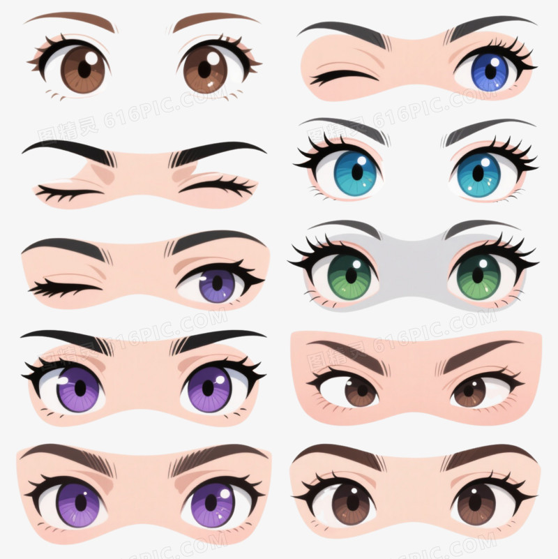 多风格眼睛眉毛组合元素