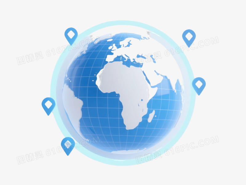 科技蓝白地球仪漂浮元素