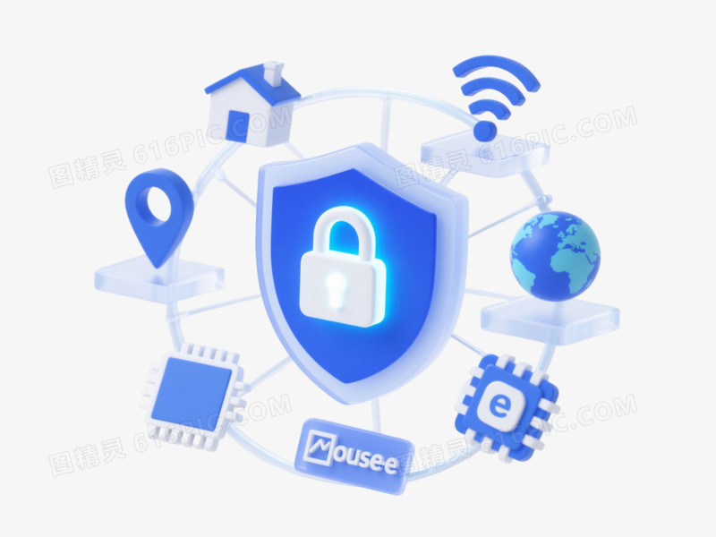 科技蓝白盾牌漂浮元素