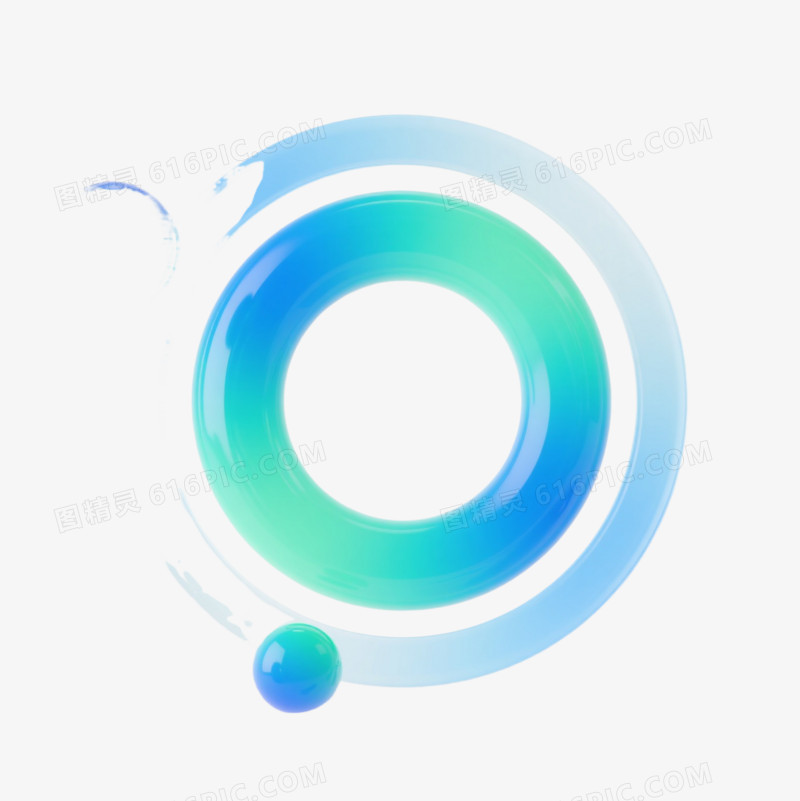 蓝绿渐变圆环漂浮元素
