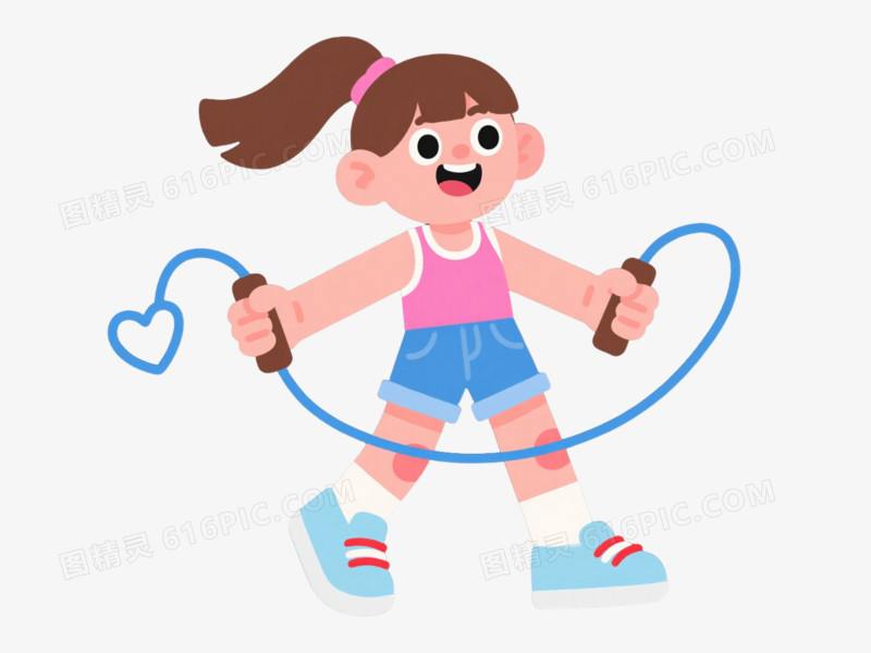 粉色系女孩跳绳卡通手绘元素