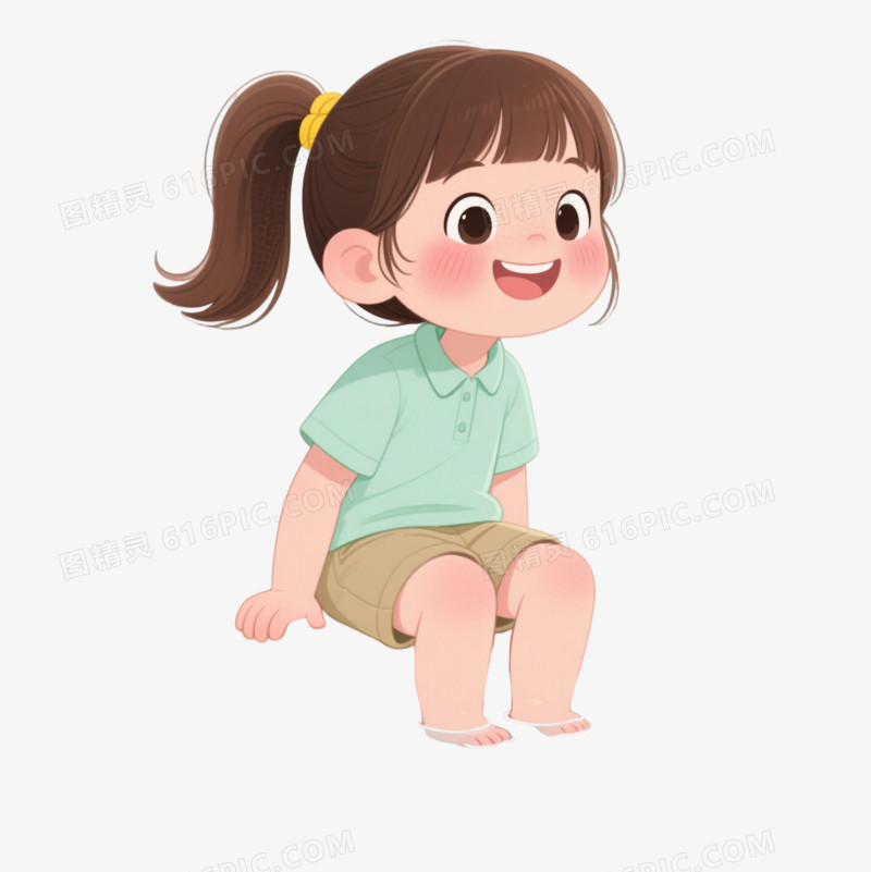 棕马尾女孩卡通手绘元素