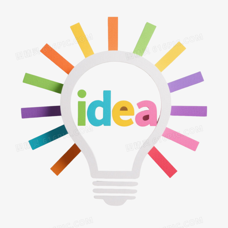 彩色idea灯泡纸艺剪影漂浮元素
