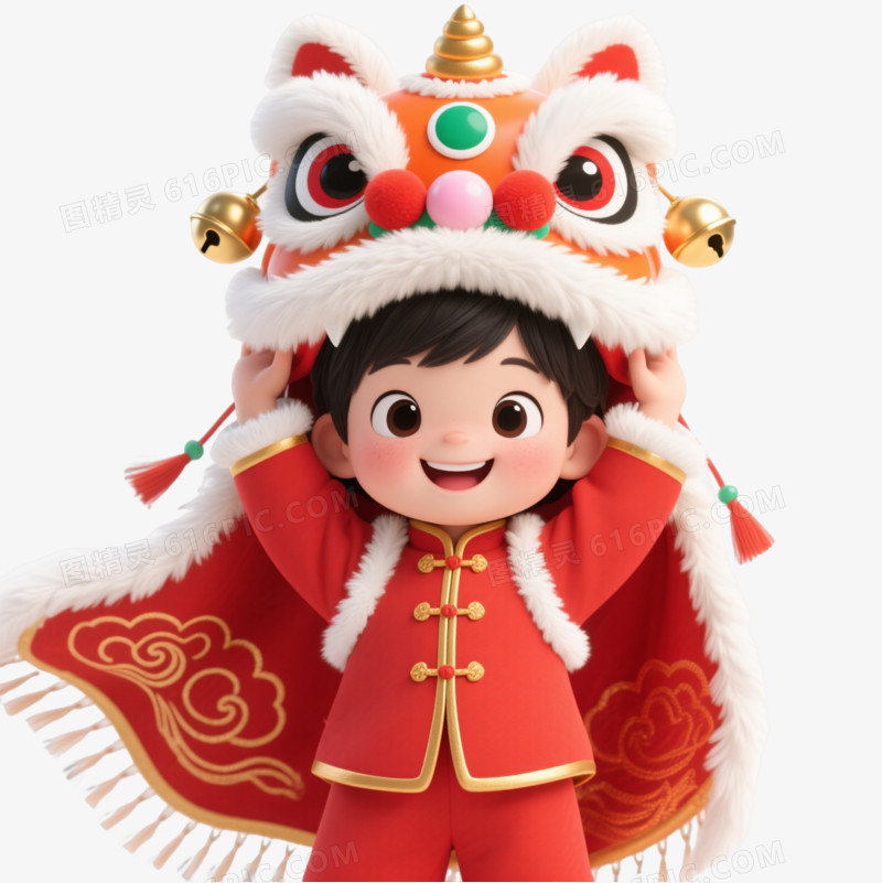 Q版舞狮小孩卡通手绘元素图片免费下载_PNG素材_编号vn2i59yl7_图精灵