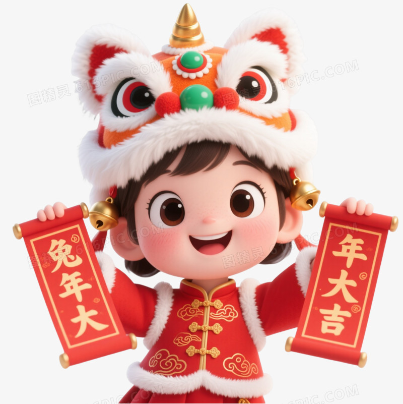 Q版舞狮女孩卡通手绘元素图片免费下载_PNG素材_编号vwxike3ed_图精灵