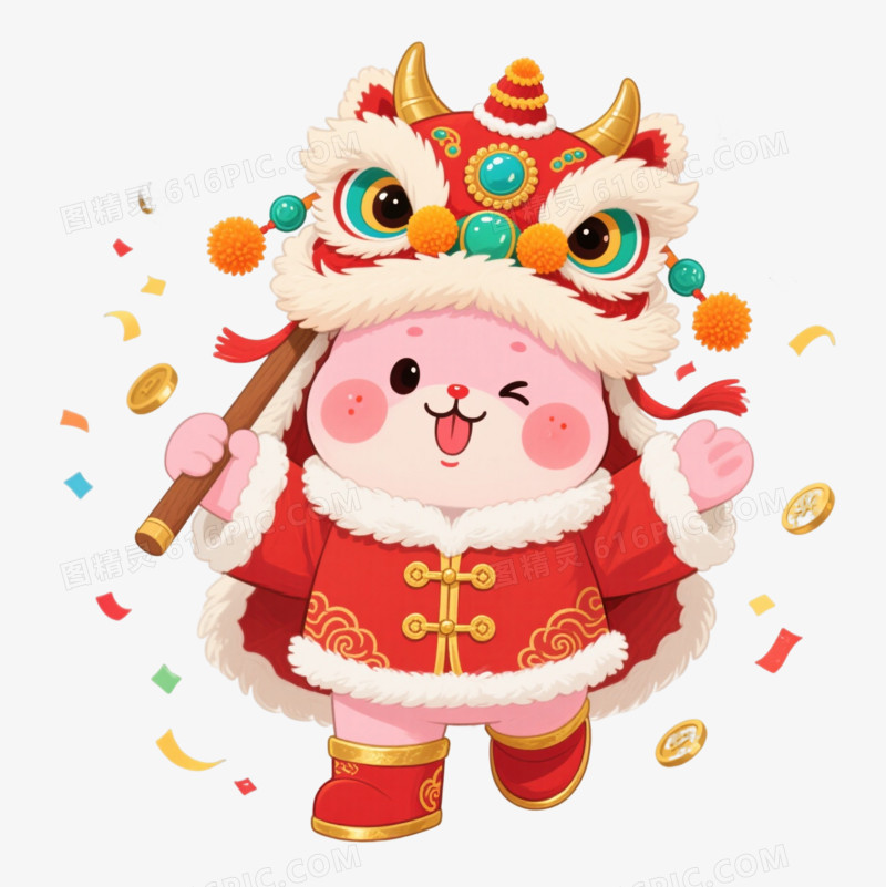 粉色唐装舞狮兔卡通手绘元素图片免费下载_PNG素材_编号vo9ir9gxw_图精灵