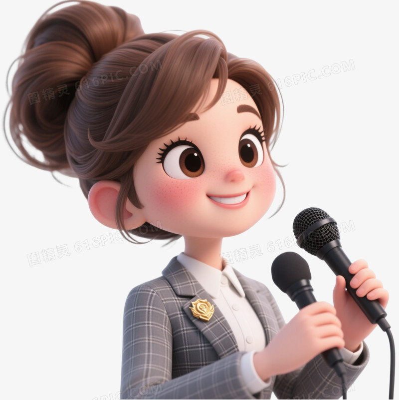 Q版女主持人3D渲染元素